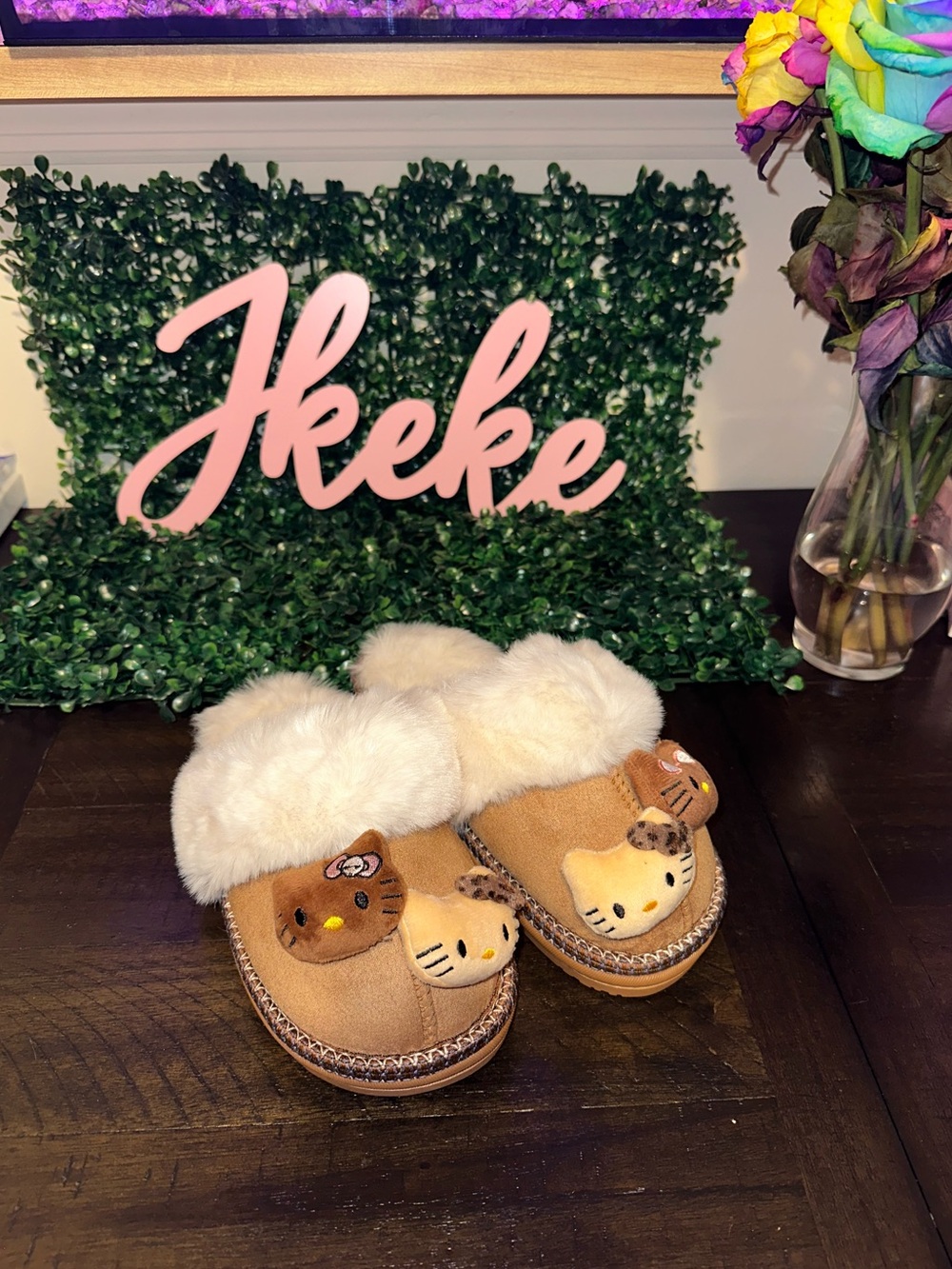 Brown Slippers with Hello Kitty Design sizes 7, 8, 9
